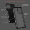 Detailed view of a rugged protective case for the RAZ Memory Cell Phone, featuring corner bumpers with air cushions, back camera protection, grip-enhancing diamond texture on the sides and back, a raised edge around the screen, and a honeycomb interior for added protection.