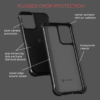 Detailed view of a rugged protective case for the RAZ Memory Cell Phone, featuring corner bumpers with air cushions, back camera protection, grip-enhancing diamond texture on the sides and back, a raised edge around the screen, and a honeycomb interior for added protection.