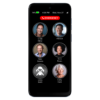 Image of the RAZ Memory Cell Phone displaying its main home screen. The interface features six large contact icons with names and photos: Cindy Miller, Michael, Peter Stevens, Anne Peters, Linda Smith, and Cathy Clark. A red “EMERGENCY” button is prominently placed at the top for quick access. The screen’s top bar shows key information: battery level at 74%, time (4:06 PM), date (Wednesday, Nov 27), and 4G signal strength. The layout is clean and intuitive, designed specifically to help seniors, including those with dementia, make calls easily with minimal confusion​