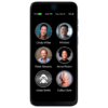 Image of the RAZ Memory Cell Phone showing its main contact screen with six large, easy-to-read contact buttons arranged in a 2x3 grid. Each contact is identified by both a name and a photo: Cindy Miller, Michael, Peter Stevens, Anne Peters, Linda Smith (with a placeholder icon), and Cathy Clark. The interface is minimal and designed for maximum accessibility, displaying only contacts with no apps or distractions. At the top, the status bar shows battery level (73%), time (3:22 PM), date (Tue, Oct 01), and signal strength (4G)