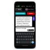 RAZ Memory Cell Phone text messaging screen showing a chat with “Anne Peters,” large message text, “Quick message” and “Delete” buttons, a “Type your message” box with a “SPEAK” microphone for speech to text, and a big on-screen keyboard — illustrating a senior-friendly texting interface.