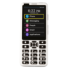 An image of the front view of the SmartVision 3 smartphone. The phone screen displays large, easy-to-read icons and text for phone, messaging, people, email, and applications. The time is 6:22 PM on Wednesday, May 18. The device features large, high-contrast buttons with bold numbers and symbols.